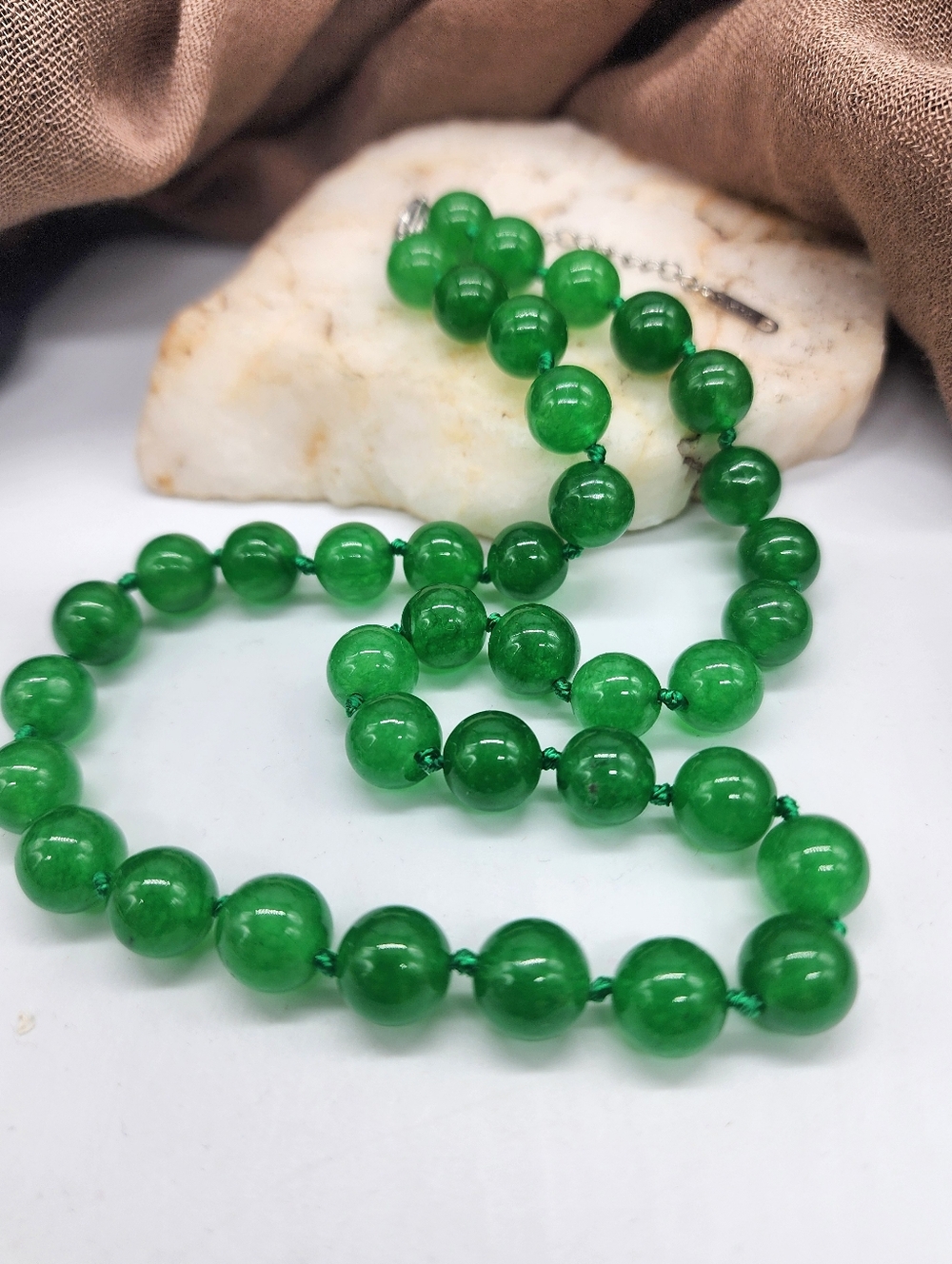 Vintage Marcus Necklace 14 kt Gold plated Chain Clasp Genuine Green Jade Stones